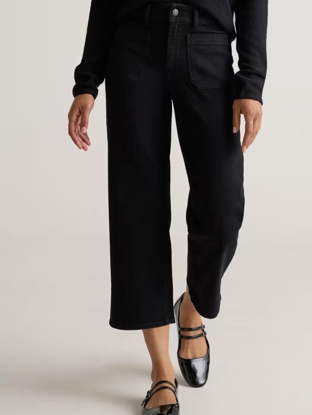 QUINCE NWT Black Patch Pockets Wide Leg Cropped Jeans Size 28